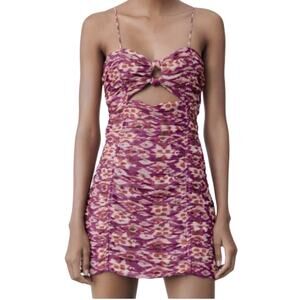 Zara Sleeveless Printed Cutout Mini Dress with Draping Cocktail Party Women's XS